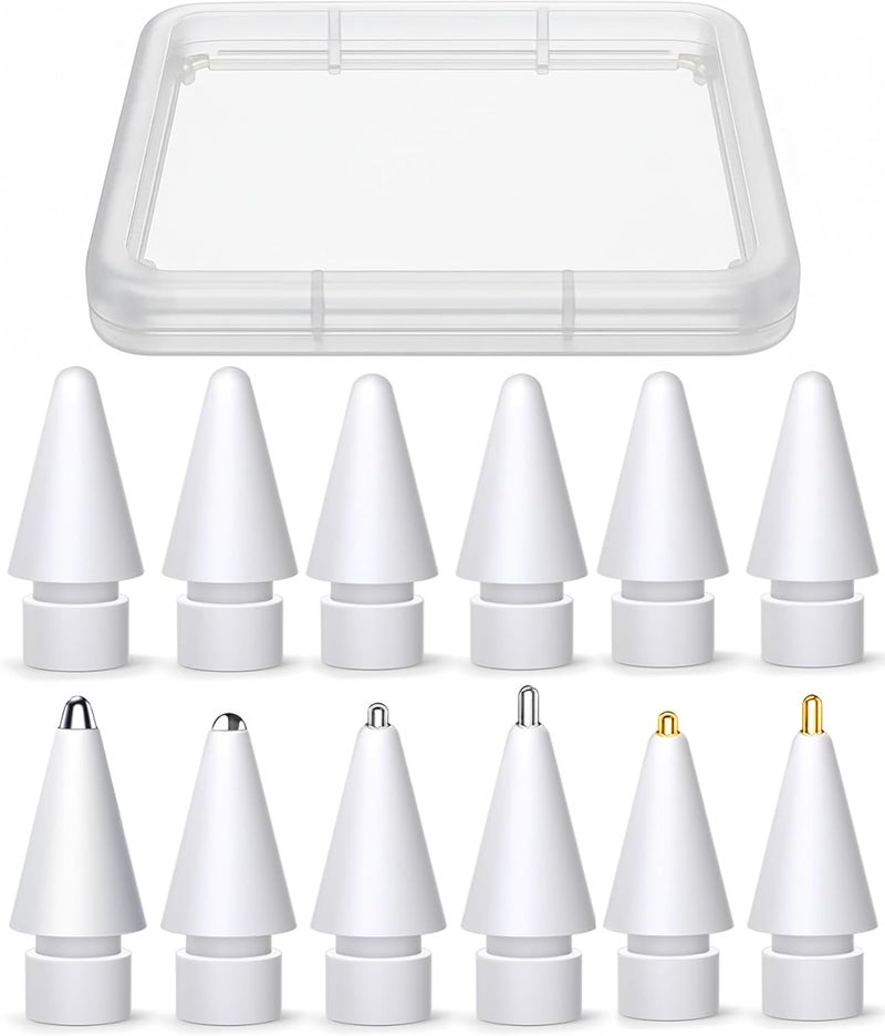 BXVX Apple Pencil Replacement Tips 12-Pack – 6 Metal + 6 Original-Material, Plastic Storage Case – Compatible with Pro/USB-C/Gen 2/Gen 1 - Image 1